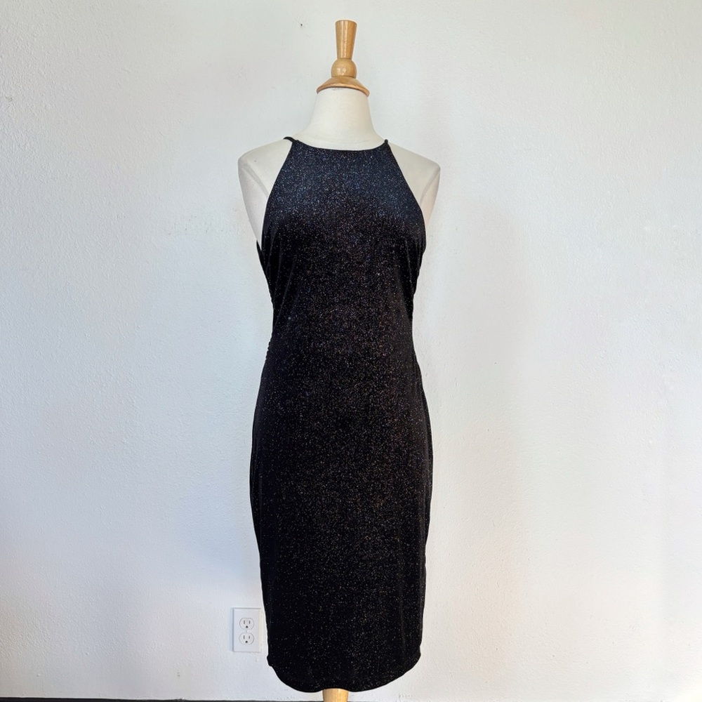 Sleeveless Premiere Armour Black Velour Sparkle Cocktail Dress